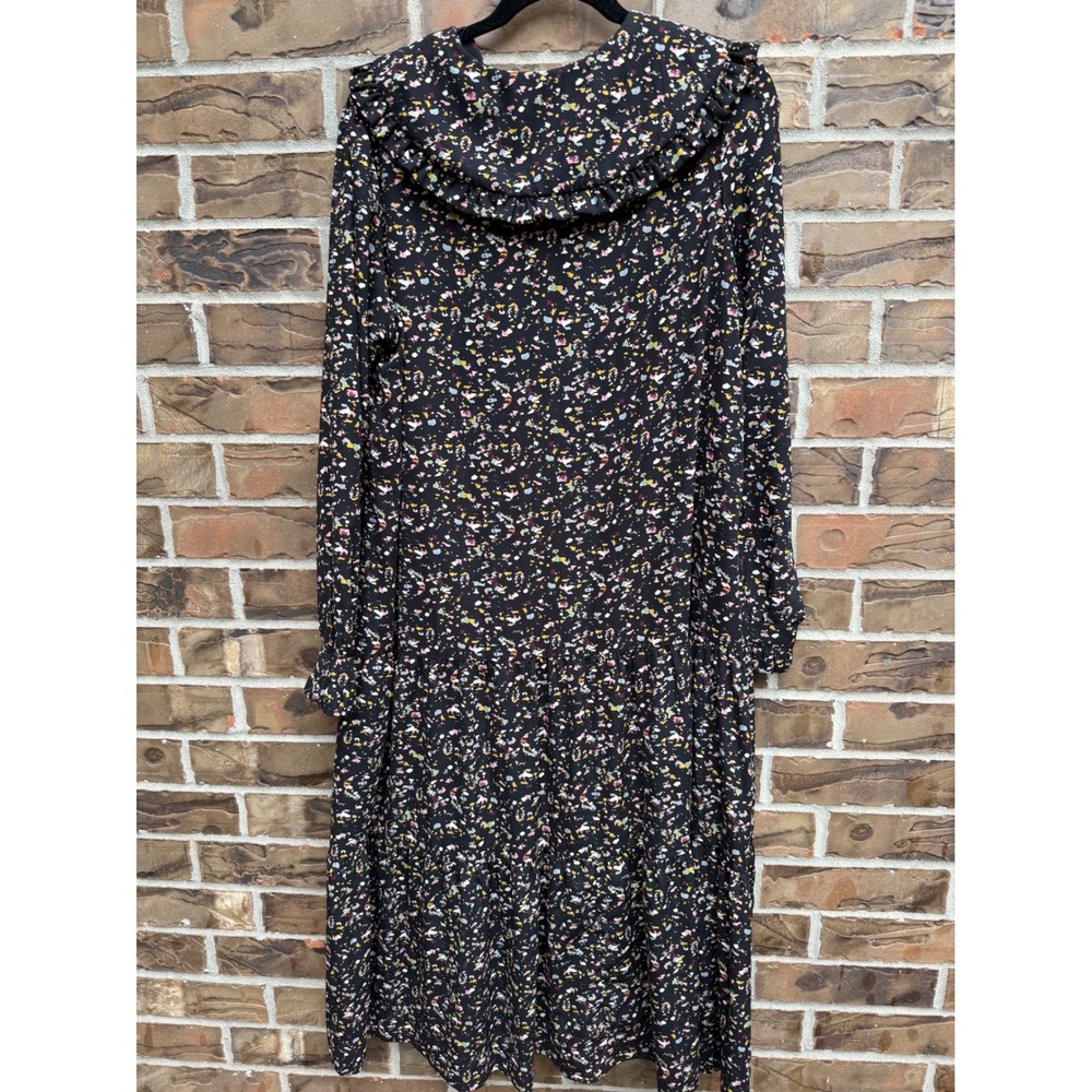 Class C‎ Womens Midi Dress Black Multi Abstract Print Peter Pan Collar Tiered L